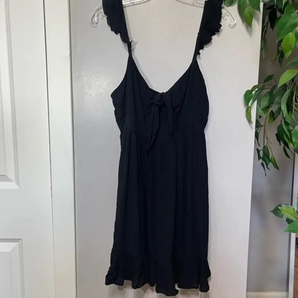 Forever 21 Medium Mini Dress Womens Black Ruffle Strap Tie Front‎ Sundress
